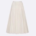 Dior Women CD Mid-Length Pleated Skirt Ecru Cotton Silk Poplin