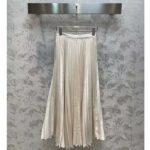 Dior Women CD Mid-Length Pleated Skirt Ecru Cotton Silk Poplin - Image 3