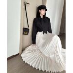 Dior Women CD Mid-Length Pleated Skirt Ecru Cotton Silk Poplin - Image 11