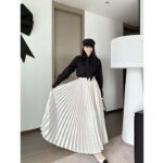 Dior Women CD Mid-Length Pleated Skirt Ecru Cotton Silk Poplin - Image 10