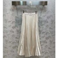 Dior Women CD Mid-Length Pleated Skirt Ecru Cotton Silk Poplin (1)