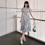 Dior Women CD Mid-Length Shirt Dress Navy Blue White Silk - Bild 16