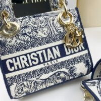 Dior Women CD Mini Lady D-Lite Bag White Navy Toile De Jouy Embroidery (10)