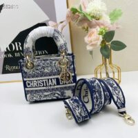 Dior Women CD Mini Lady D-Lite Bag White Navy Toile De Jouy Embroidery (10)