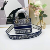 Dior Women CD Mini Lady D-Lite Bag White Navy Toile De Jouy Embroidery (10)