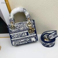 Dior Women CD Mini Lady D-Lite Bag White Navy Toile De Jouy Embroidery (10)