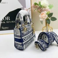Dior Women CD Mini Lady D-Lite Bag White Navy Toile De Jouy Embroidery (10)