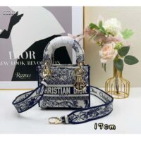 Dior Women CD Mini Lady D-Lite Bag White Navy Toile De Jouy Embroidery (10)