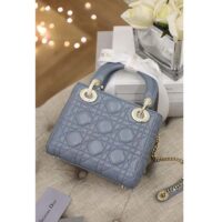 Dior Women CD Mini Lady Dior Bag Cloud Blue Cannage Lambskin (9)