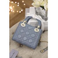 Dior Women CD Mini Lady Dior Bag Cloud Blue Cannage Lambskin (9)