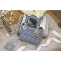 Dior Women CD Mini Lady Dior Bag Cloud Blue Cannage Lambskin (9)