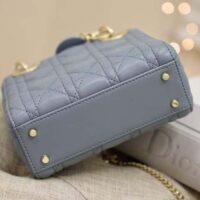 Dior Women CD Mini Lady Dior Bag Cloud Blue Cannage Lambskin (9)