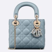Dior Women CD Mini Lady Dior Bag Cloud Blue Cannage Lambskin (9)