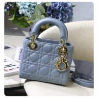 Dior Women CD Mini Lady Dior Bag Placid Blue Cannage Lambskin (6)