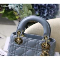 Dior Women CD Mini Lady Dior Bag Placid Blue Cannage Lambskin (6)