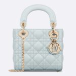 Borsa Dior CD Mini Lady Dior da donna in pelle di agnello Cannage blu placida