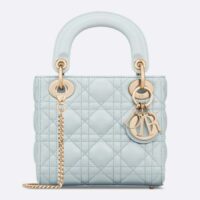 Dior Women CD Mini Lady Dior Bag Placid Blue Cannage Lambskin (6)