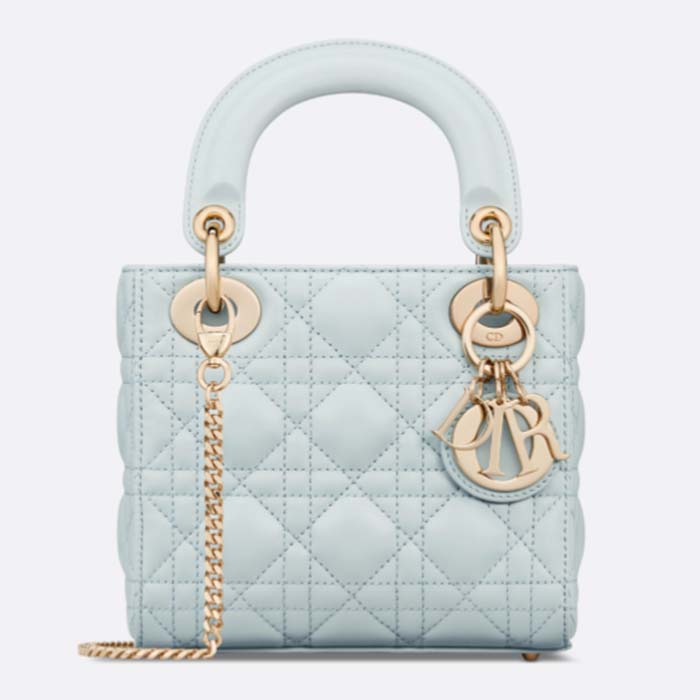 Dior Women CD Mini Lady Dior Bag Placid Blue Cannage Lambskin