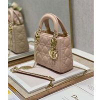 Dior Women CD Mini Lady Dior Bag Powder Pink Cannage Lambskin (9)