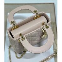 Dior Women CD Mini Lady Dior Bag Powder Pink Cannage Lambskin (9)