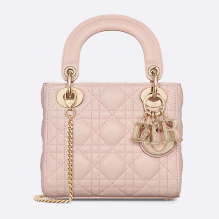 Dior Women CD Mini Lady Dior Bag Powder Pink Cannage Lambskin