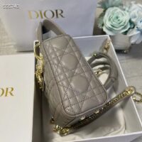 Dior Women CD Mini Lady Dior Bag Stone Gray Cannage Lambskin (5)