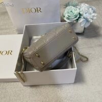 Dior Women CD Mini Lady Dior Bag Stone Gray Cannage Lambskin (5)