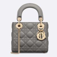 Dior Women CD Mini Lady Dior Bag Stone Gray Cannage Lambskin (5)