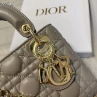 Dior Women CD Mini Lady Dior Bag Stone Gray Cannage Lambskin (5)