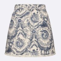 Dior Women CD Miniskirt White Navy Toile De Jouy Cotton Denim (2)