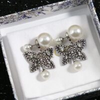 Dior Women CD Papillon De Nuit Earrings Antique Silver Metal Pearls (8)