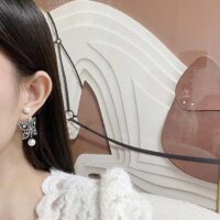 Dior Women CD Papillon De Nuit Earrings Antique Silver Metal Pearls (8)