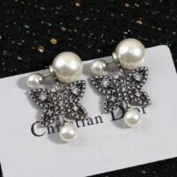 Dior Women CD Papillon De Nuit Earrings Antique Silver Metal Pearls (8)