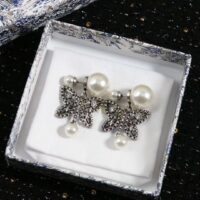 Dior Women CD Papillon De Nuit Earrings Antique Silver Metal Pearls (8)