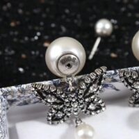 Dior Women CD Papillon De Nuit Earrings Antique Silver Metal Pearls (8)