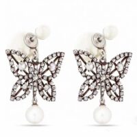 Dior Women CD Papillon De Nuit Earrings Antique Silver Metal Pearls (8)