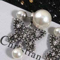 Dior Women CD Papillon De Nuit Earrings Antique Silver Metal Pearls (8)