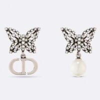 Dior Women CD Papillon De Nuit Earrings Silver Metal Pearls