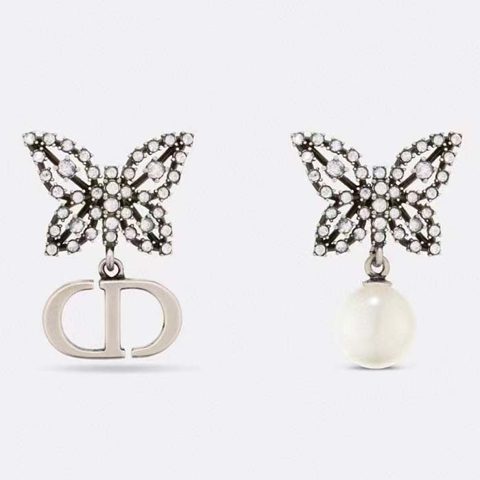 Dior Women CD Papillon De Nuit Earrings Silver Metal Pearls