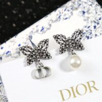 Dior Women CD Papillon De Nuit Earrings Silver Metal Pearls (2)