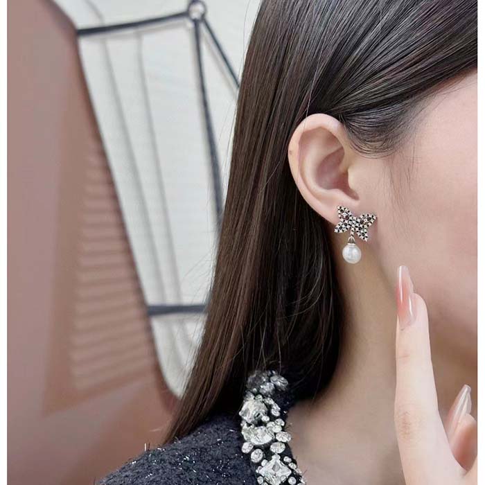 Dior Women CD Papillon De Nuit Earrings Silver Metal Pearls