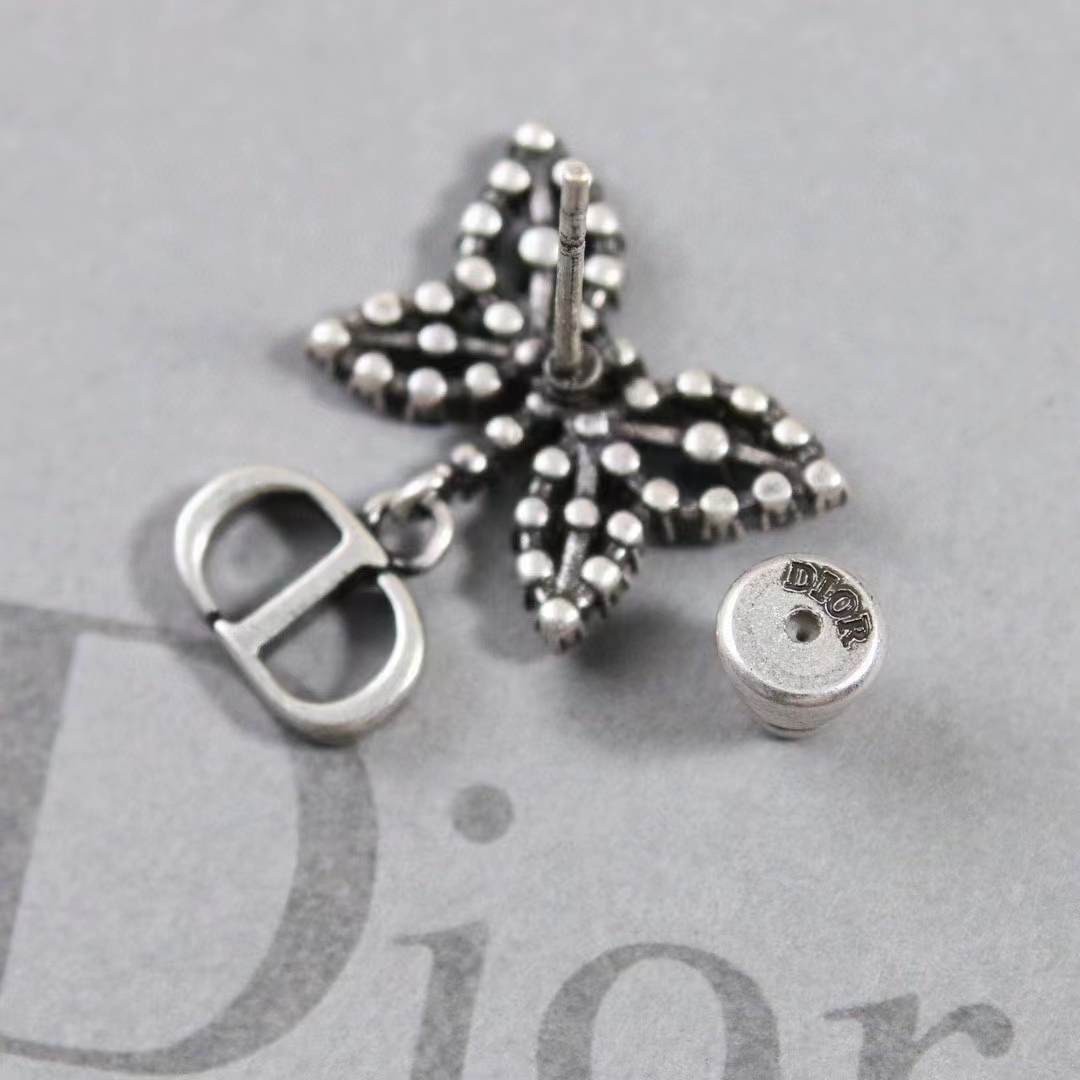 Dior Women CD Papillon De Nuit Earrings Silver Metal Pearls