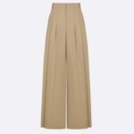 Pantalon évasé plissé CD Dior Femme en gabardine de coton beige