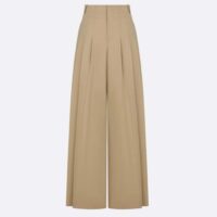 Dior Women CD Pleated Flared Pants Beige Cotton Gabardine (7)