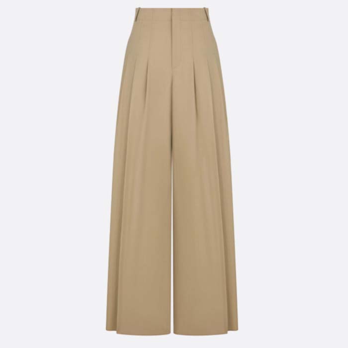 Dior Women CD Pleated Flared Pants Beige Cotton Gabardine