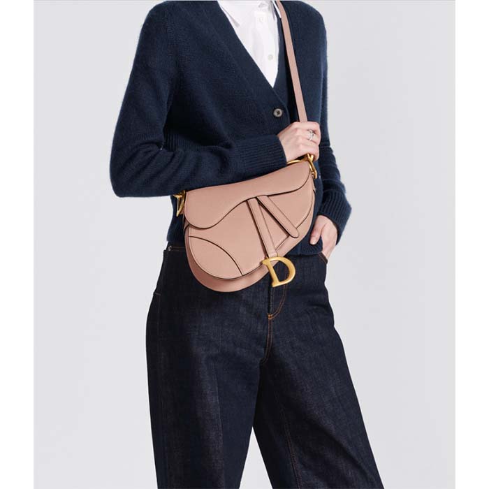 Dior Women CD Saddle Bag Strap Blush Grained Calfskin