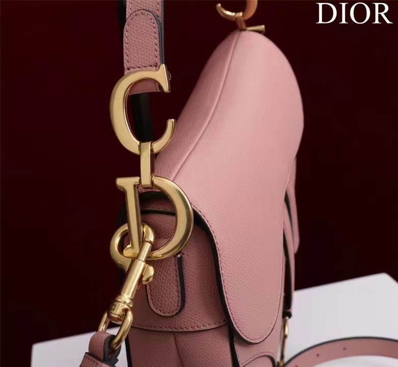 Dior Women CD Saddle Bag Strap Blush Grained Calfskin