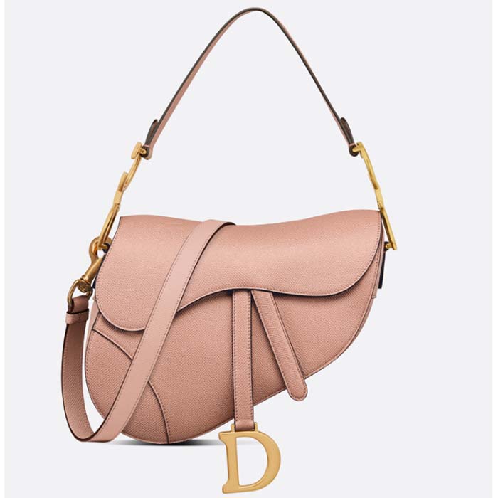 Dior Women CD Saddle Bag Strap Blush Grained Calfskin
