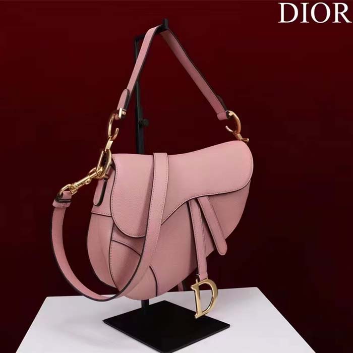 Dior Women CD Saddle Bag Strap Blush Grained Calfskin