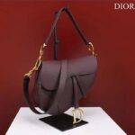 Dior Women CD Saddle Bag Strap Burgundy Grained Calfskin - Image 3